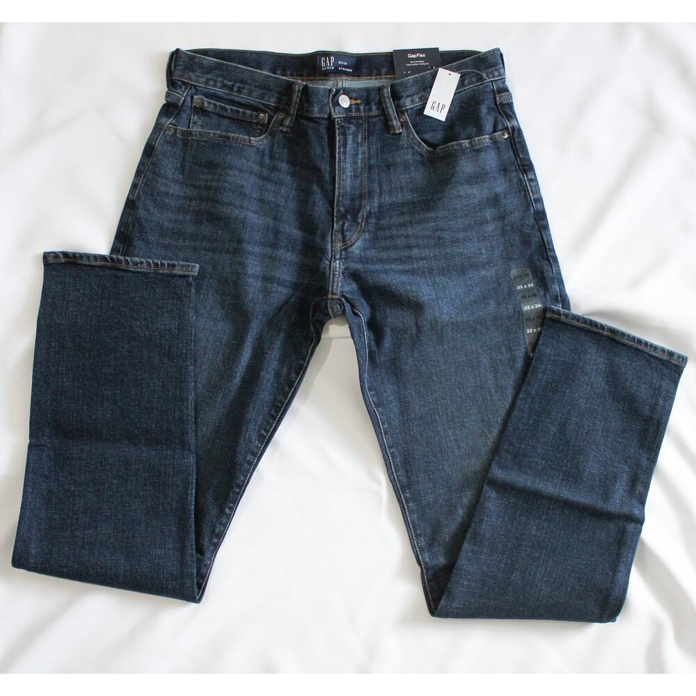 Gap GapFlex Dark Wash Straight Leg Jeans 33x34 NWT Men's/Unisex